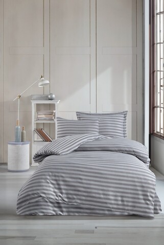 Lenjerie de pat pentru o persoana, Water Yollu Saten - Light Grey, EnLora Home, Bumbac;Poliester