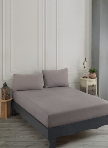 Set de pat dublu (cearceaf cu elastic si perne) 3 piese, Road Potlu - Brown, EnLora Home, Bumbac;Poliester