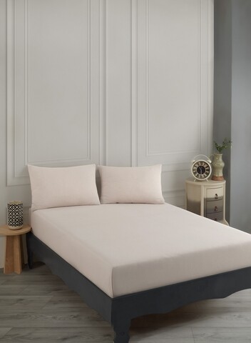 Set de pat pentru o persoana (cearceaf cu elastic si perna) 2 piese, Road Potlu - Beige, EnLora Home, Bumbac;Poliester