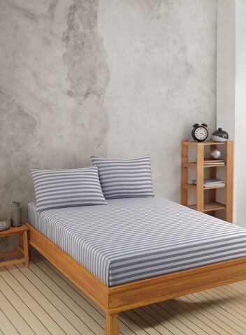 Set de pat pentru o persoana (cearceaf cu elastic si perna) 2 piese, L'essentiel Maison, Water Yollu Saten, Bumbac;Poliester, Gri deschis