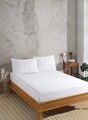 Set de pat pentru o persoana (cearceaf cu elastic si perna) 2 piese, Water Yollu Saten - White, EnLora Home, Bumbac;Poliester