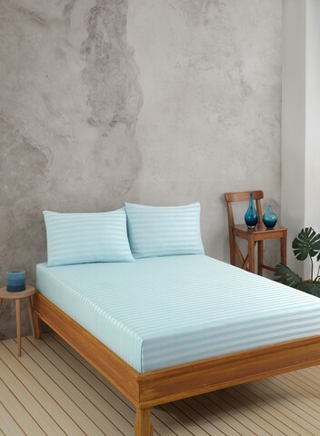 Set de pat pentru o persoana (cearceaf cu elastic si perna) 2 piese, Water Yollu Saten - Mint, EnLora Home, Bumbac;Poliester
