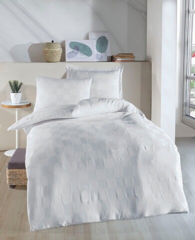 Lenjerie de pat pentru o persoana 2 piese, Kareli Saten - White, EnLora Home, Bumbac;Poliester
