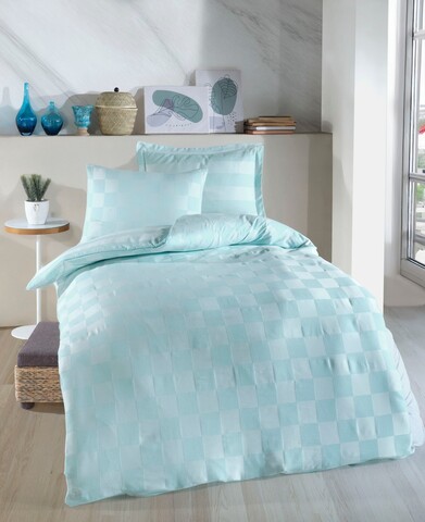 Lenjerie de pat pentru o persoana 2 piese, Kareli Saten - Mint, EnLora Home, Bumbac;Poliester