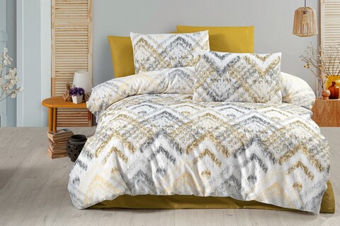 Lenjerie de pat dubla, L'essentiel Maison, Aurora, Muștar / Crem / Gri