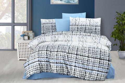 Lenjerie de pat dubla, L'essentiel Maison, Mia, Albastru / Alb / Negru