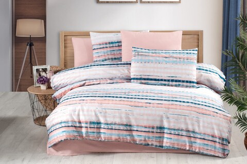 Lenjerie de pat dubla, L'essentiel Maison, Terra, Pulbere / Alb / Albastru