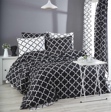 Lenjerie de pat pentru o persoana, L'essentiel Maison, Madalyon, Alb/Negru