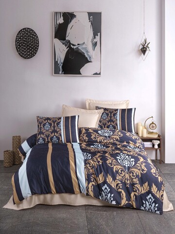 Lenjerie de pat dubla, L'essentiel Maison, 487, Albastru închis / Auriu / Alb