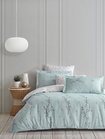 Lenjerie de pat dubla, L'essentiel Maison, Mayda, Verde / Alb / Roz / Mentă