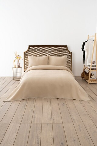 Cuvertura matlasata dubla, Waffle - Beige, DC Home, Bumbac;Poliester