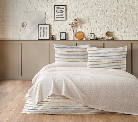 Set cuvertura pique dubla, L'essentiel Maison, Karina, Bumbac, Ecru