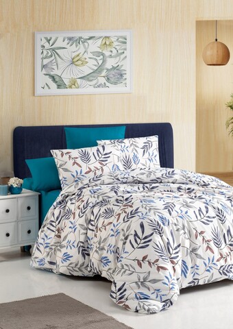 Lenjerie de pat dubla, L'essentiel Maison, Hana, Alb / Albastru / Albastru închis / Gri