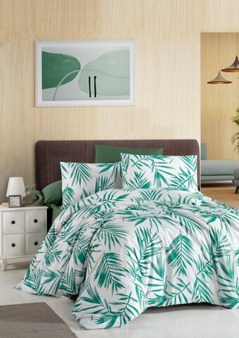 Lenjerie de pat dubla, L'essentiel Maison, Rana, Verde/Alb