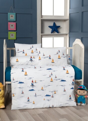 Lenjerie de pat pentru copii, L'essentiel Maison, Sail, Alb / Albastru închis / Galben / Roșu