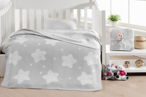 Patura bebelusi, Star - Light Grey, Dolce Bonita Home, 75% BUMBAC/15% ACRIL/10% POLIESTER
