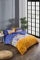 Lenjerie de pat pentru o persoana, Doodle Fitted - Multicolor, Tabu Home, 65% bumbac/35% poliester