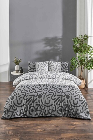 Lenjerie de pat dubla, Doodle - Black, Tabu Home, 65% bumbac/35% poliester