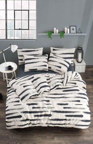 Lenjerie de pat pentru o persoana, L'essentiel Maison, Brush Fitted, Muștar / Alb / Gri / Roz