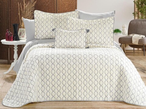 Set cuvertura de pat dubla 3 piese, L'essentiel Maison, Brillance, Crem / Gri