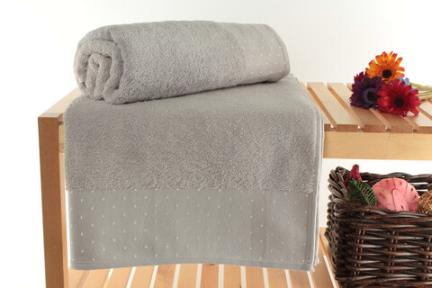 Set prosoape de baie, Şaheser, Pitircik, Bumbac, Gri deschis/Alb