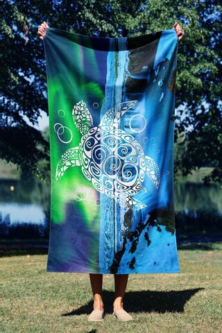 Prosop de plaja, Astacura, Blue Turtle 70, 70x130 cm, 70% poliester/30% poliamida, Multicolor