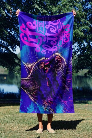 Prosop de plaja, Astacura, Life With Cats 70, 70x130 cm, 70% poliester/30% poliamida, Multicolor