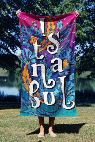 Prosop de plaja, Astacura, Beautiful Istanbul 90, 90x150 cm, 70% poliester/30% poliamida, Multicolor