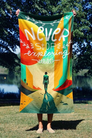 Prosop de plaja, Astacura, Never Stop 90, 90x150 cm, 70% poliester/30% poliamida, Multicolor