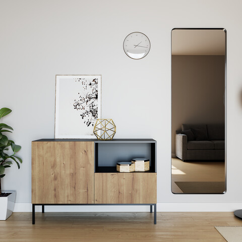 Comoda ELTAP, Lanzzi, 120x40x80 cm, MDF laminat, negru/stejar