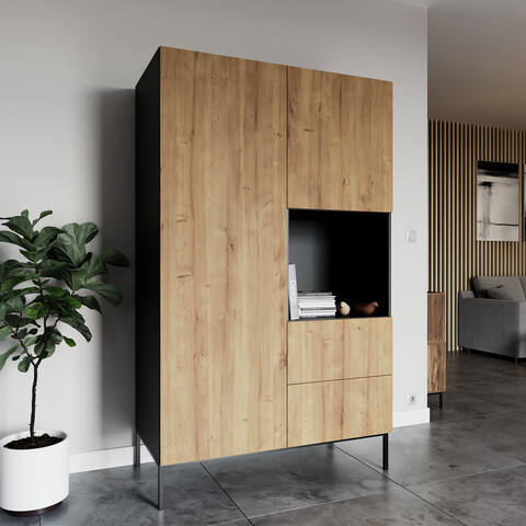 Dulap pentru haine ELTAP, Lanzzi, 120x60x200 cm, MDF laminat, negru/stejar