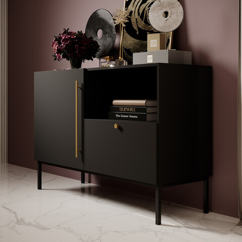 Comoda ELTAP, Lanzzi, 120x40x80 cm, MDF laminat, negru/auriu