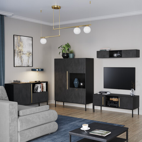 Comoda ELTAP, Lanzzi, 120x40x80 cm, MDF laminat, negru/auriu - Mezoni