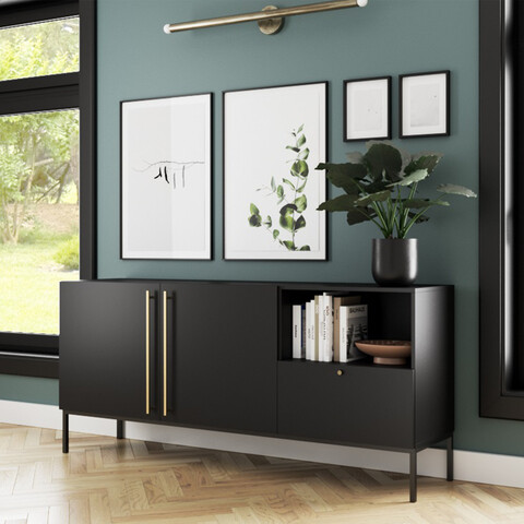 Comoda ELTAP, Lanzzi, 180x40x80 cm, MDF laminat, negru/auriu