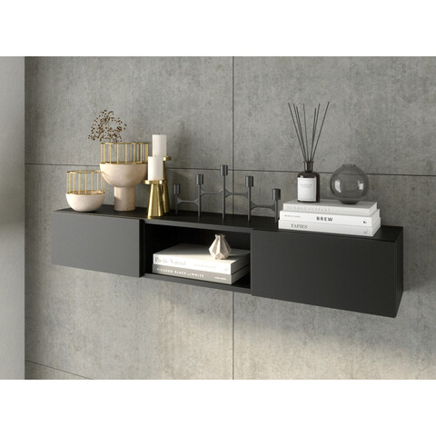 Raft de perete ELTAP, Lanzzi, 120x25x20 cm, MDF laminat, negru/auriu