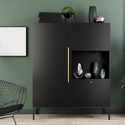 Dulap multifunctional ELTAP, Lanzzi, 120x40x150 cm, MDF laminat, negru/auriu