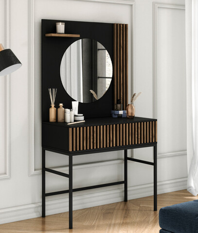 Masa de toaleta / machiaj cu oglinda ELTAP, Meorati, 85x60x155 cm, PAL/ABS, negru/maro