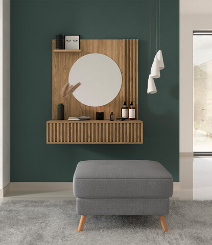 Masa de toaleta / machiaj cu oglinda ELTAP, Entsian, 85x40x100 cm, PAL/ABS, stejar