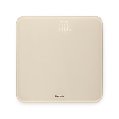 Cantar digital pentru baie, Brabantia, Soft Beige, 30x30x2.4 cm, max 180 kg, sticla, bej