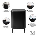 Cos de gunoi cu soft touch, Brabantia, Bo Touch Matt, 2x30 L, 31.2x54.5x81.5 cm, otel, negru mat