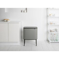 Cos de gunoi cu soft touch, Brabantia, Bo Touch Mineral, 11+23 L, 31.2x54x68 cm, otel, gri