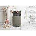 Cos de gunoi cu pedala, Brabantia, Bo Pedal Platinum, 2x30 L, 36.3x54.1x65.2 cm, otel, gri inchis