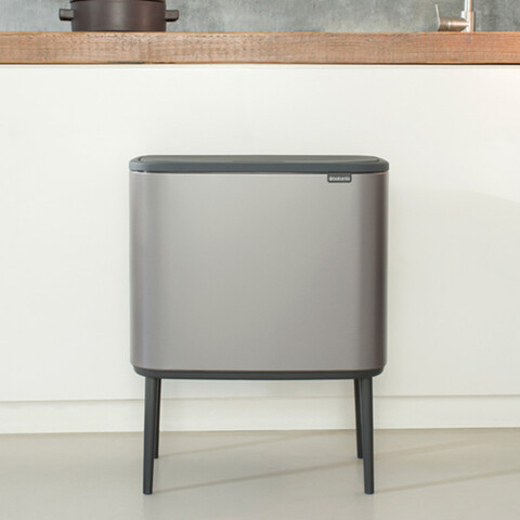Cos de gunoi cu soft touch, Brabantia, Bo Touch Platinum, 3x11 L, 31.2x54x68 cm, otel, gri