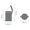 Cos de gunoi cu pedala, Brabantia, NewIcon Matt , 20 L, 38x29x46.7 cm, otel, argintiu