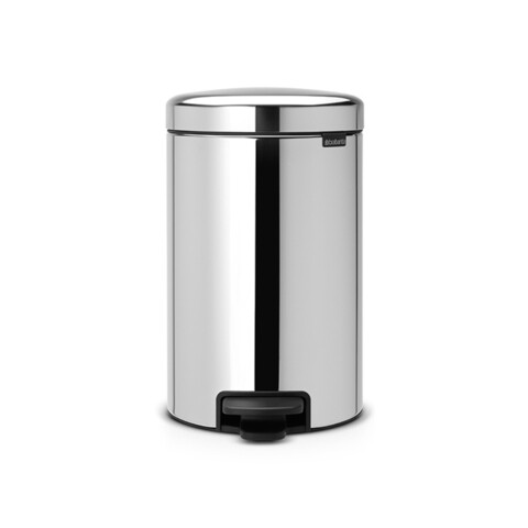 Cos de gunoi cu pedala, Brabantia, NewIcon Brilliant Metal Bucket, 12 L, 33.8x25.1x41.1 cm, otel, argintiu