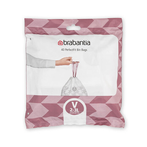 Set 40 saci de gunoi, Brabantia, NewIcon PerfectFit, marimea V, 3 L, nailon, alb