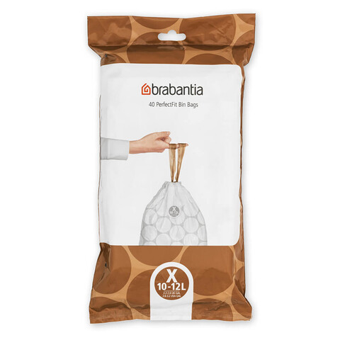 Set 40 saci de gunoi, Brabantia, NewIcon PerfectFit, marimea X, 10-12 L, nailon, alb