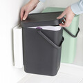 Cos de gunoi incorporat, Brabantia, Sort&Go, 2x12 L, 35x52x43 cm, polipropilena, gri inchis/verde jad