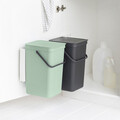 Cos de gunoi incorporat, Brabantia, Sort&Go, 2x16 L, 37x52x43 cm, polipropilena, gri inchis/verde jad