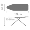 Masa de calcat, Brabantia B, PerfectFlow Spring Bubbles, 124x38 cm, 7 pozitii de reglare, cu suport statie de calcat, otel/bumbac